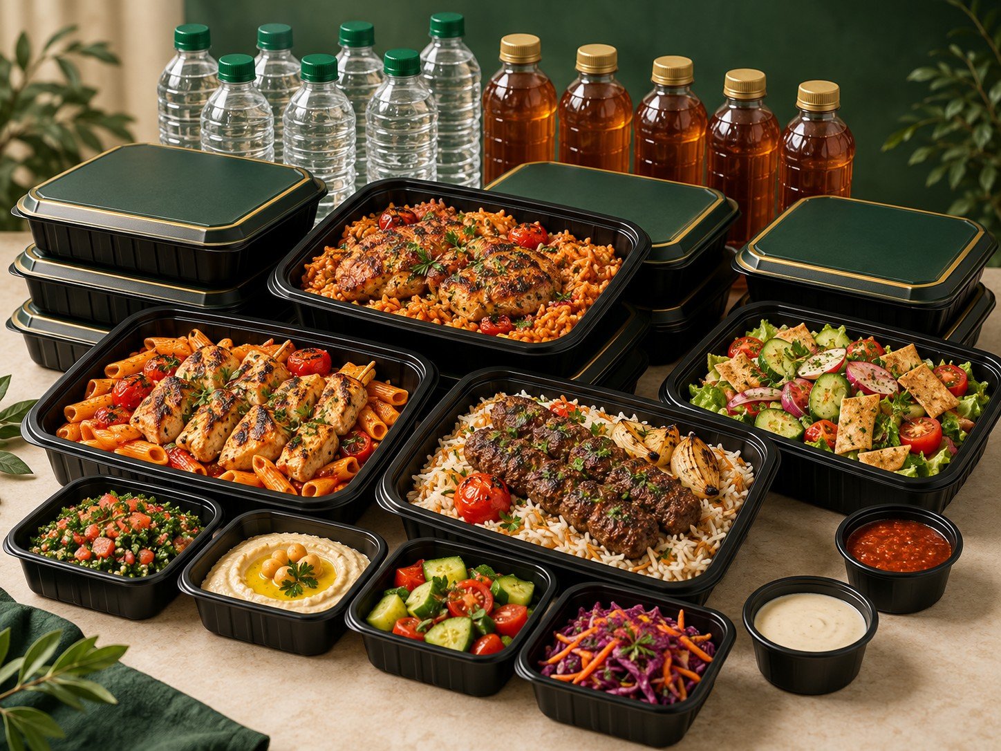 Assorted takeaway meals and unsweetened drinks for the Better Value package